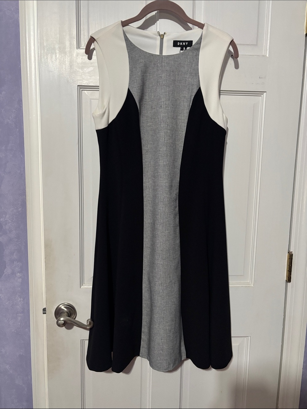 DKNY Sleeveless Colorblock  Dress in Black, Gray & White